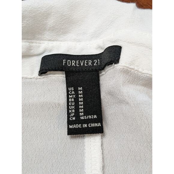 Forever 21 Cropped Top Medium White Sheer Button Up Collared Centre Seam Layer - Picture 3 of 10